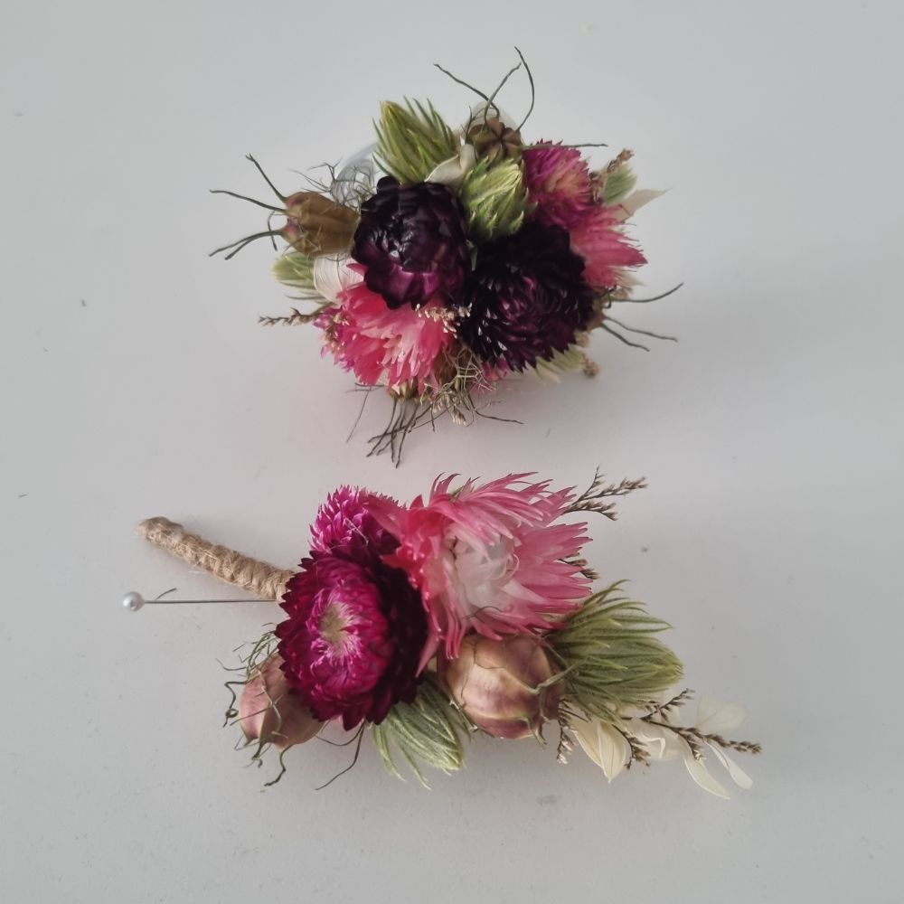 Dried Flower Wrist Corsage and Buttonhole Combo