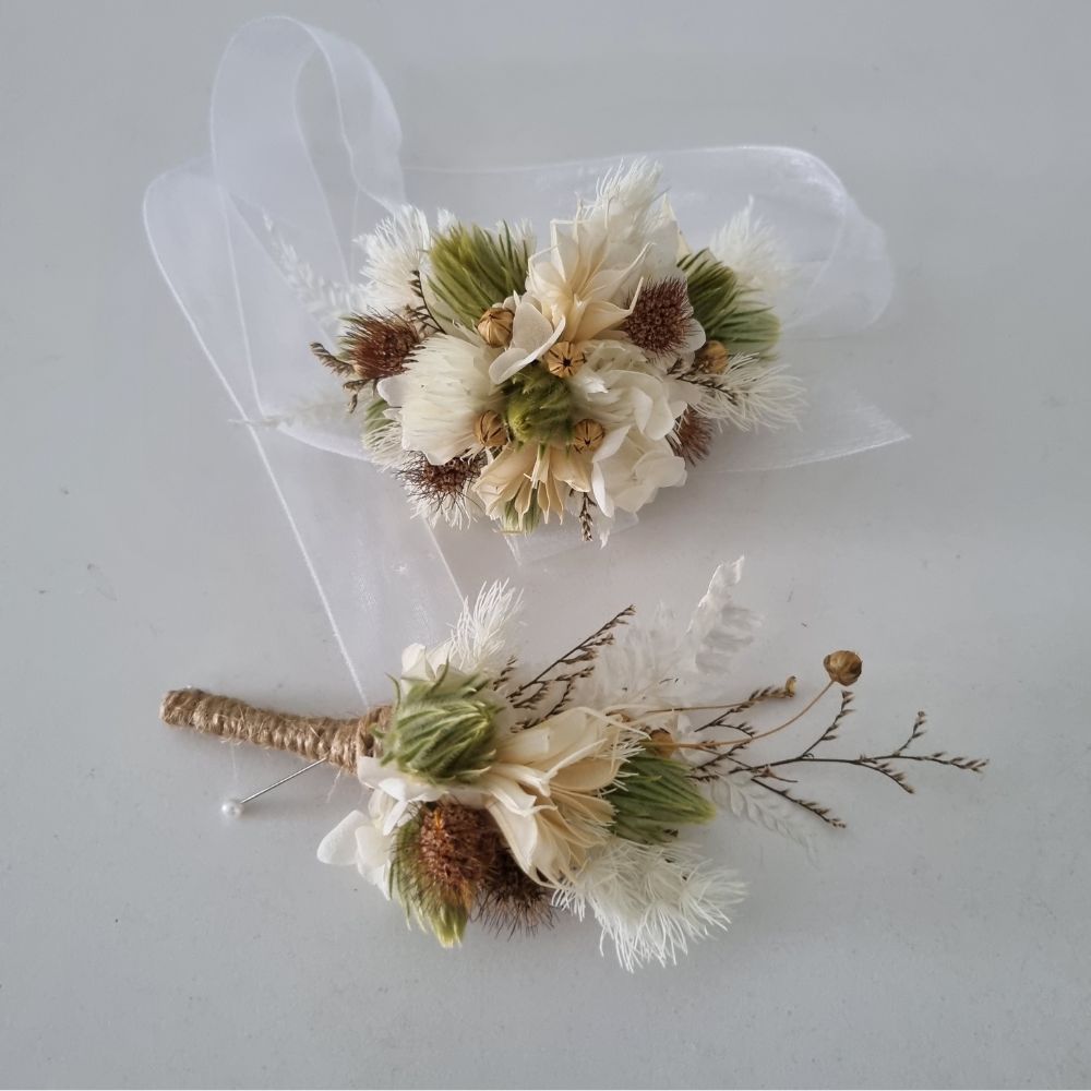 Dried Flower Wrist Corsage and Buttonhole Combo