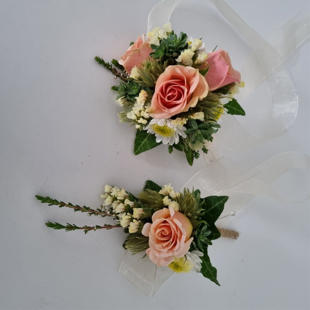 Fresh Flower Wrist Corsage and Buttonhole Combo