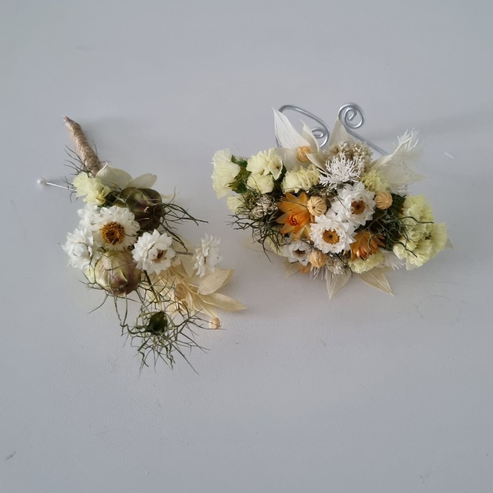 Dried Flower Wrist Corsage and Buttonhole Combo