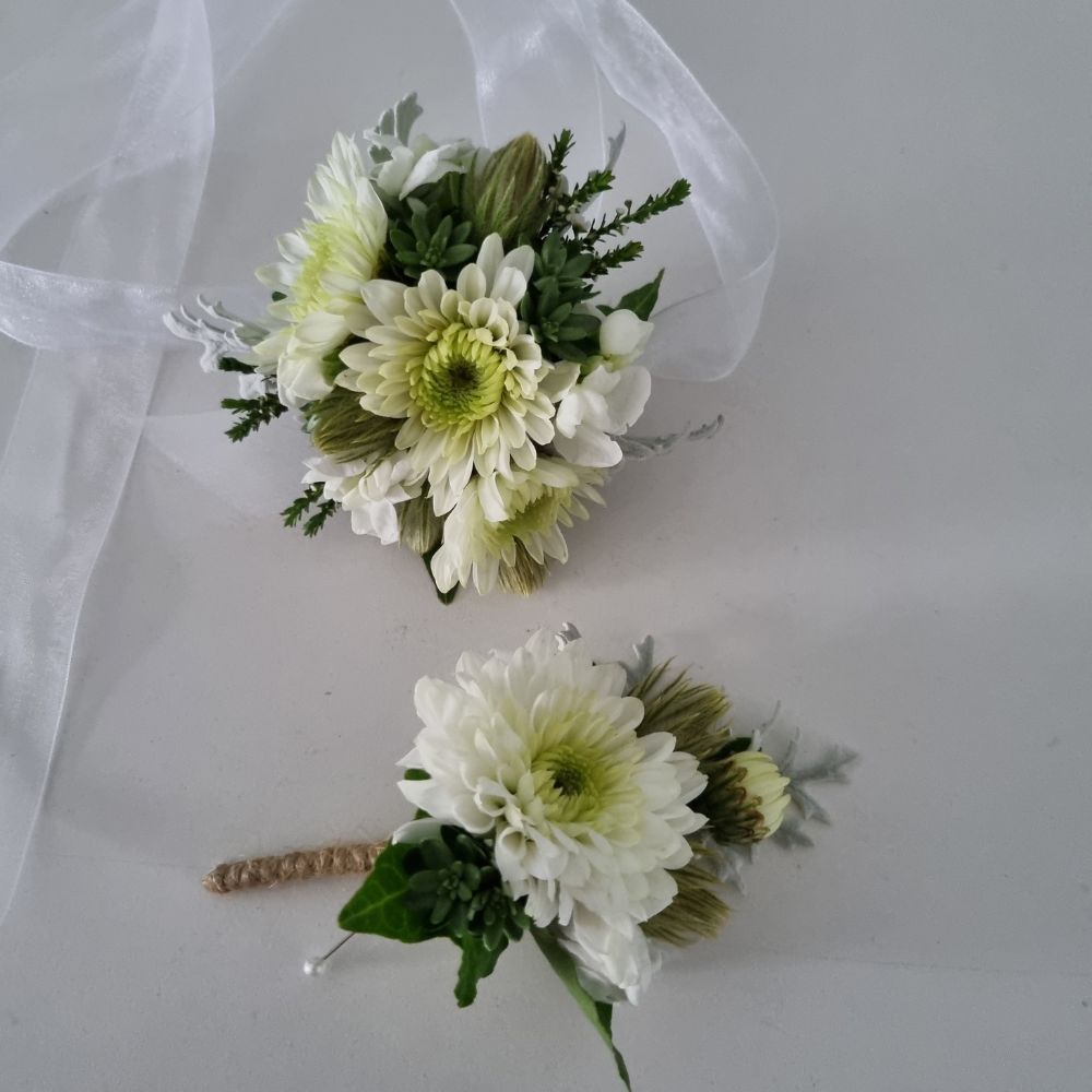 Fresh Flower Wrist Corsage and Buttonhole Combo