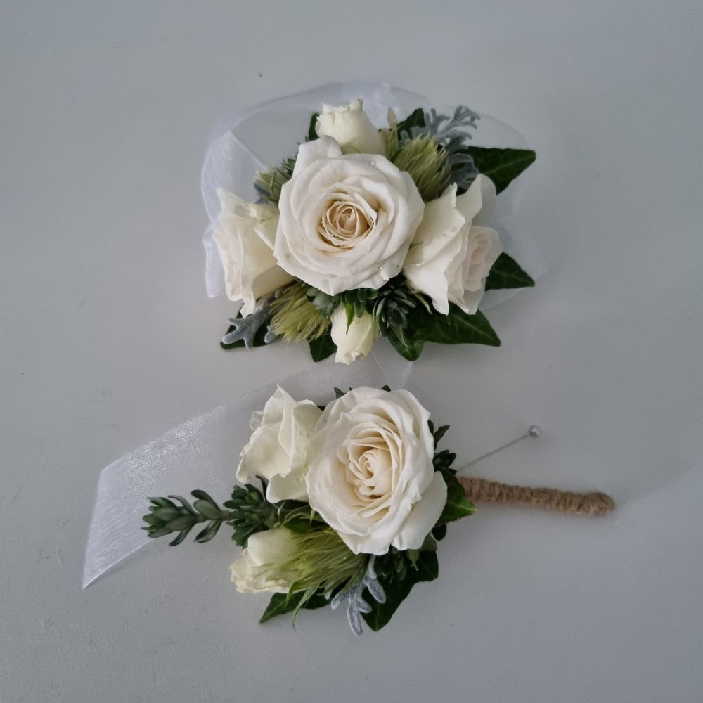 Fresh Flower Wrist Corsage and Buttonhole Combo