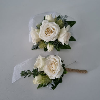 Fresh Flower Wrist Corsage and Buttonhole Combo