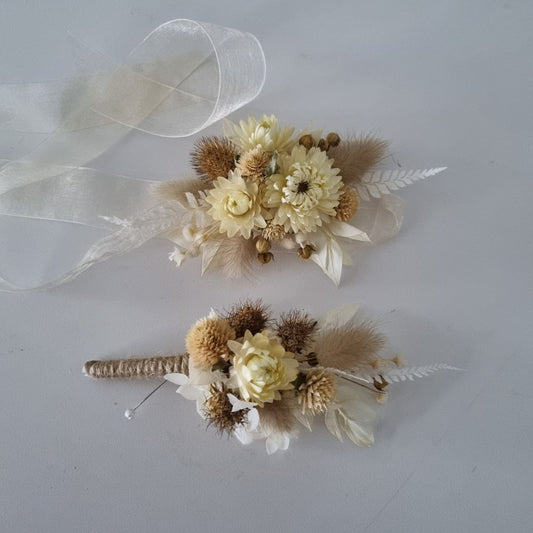 Dried Flower Wrist Corsage and Buttonhole