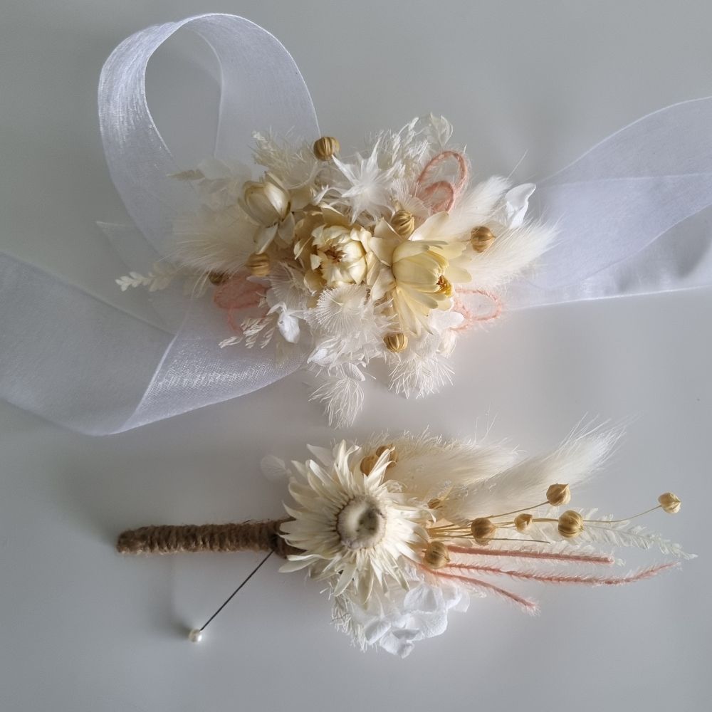 Dried Flower Wrist Corsage and Buttonhole Combo